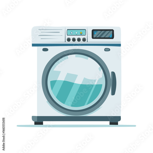 Stylish Cartoon Washing Machine Front View Displaying Water for Cleaning Cycle