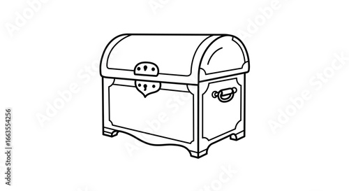 Classic treasure chest outline with vintage design in black and white minimal style