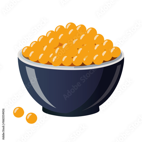 Delicious Red Caviar Piled High in a Glossy Black Bowl for Gourmet Dishes