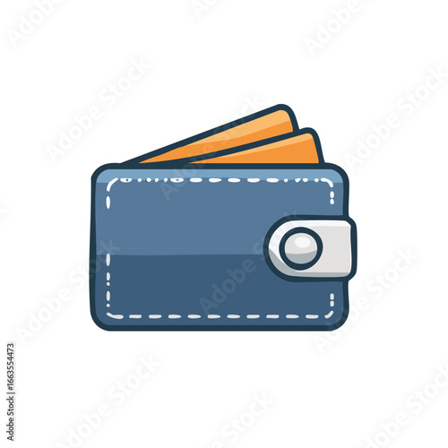 Blue wallet with orange cards, money management concept, vector illustration, finance, payment method icon, cartoon style