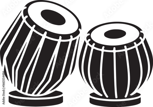 Elegant Tabla Drums Illustration Black and White Indian Percussion Instruments Traditional Music Culture Artistic Representation Perfect for Posters Prints and Cultural Designs