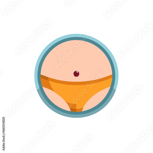 Cartoon Illustration: Woman's Belly with Belly Button Ring in a Circle Frame