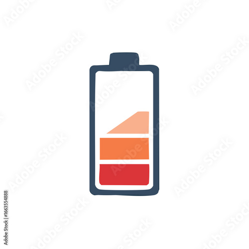 Doodle Style Battery Icon with Low Charge Level in Red Orange