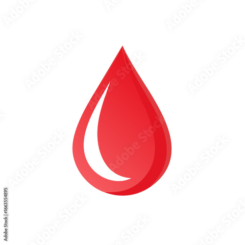 Stylized Illustration of a Red Blood Drop with a White Highlight on White Background
