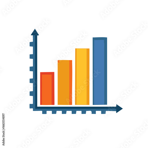 Bar chart with ascending values, data representation with orange, yellow, blue bars showing increasing trends