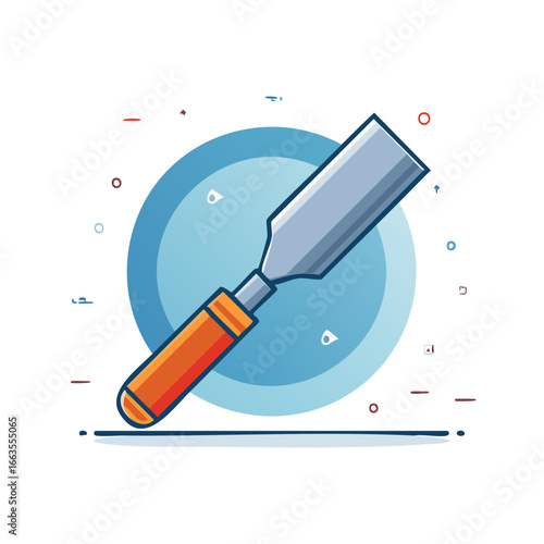 Chisel Tool with Orange Handle in Outline Style for Carpentry and Woodworking Projects