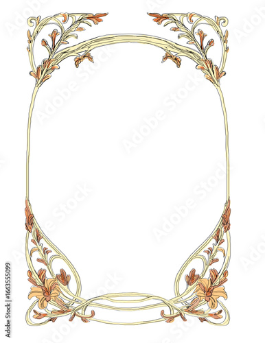 Baroque style floral frame, border in brown, red and tan