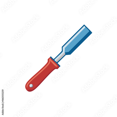 Chisel with Red Plastic Handle, Metal Construction Tool, Work and Repair Implement
