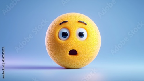 Yellow Surprised Emoji Expression with Blue Digital Background, Representing Emotional Reactions and Social Media Communication in Modern Digital Messaging and Online Interactions