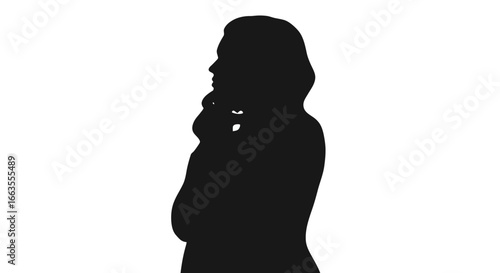Silhouette of a woman in thoughtful pose on white background