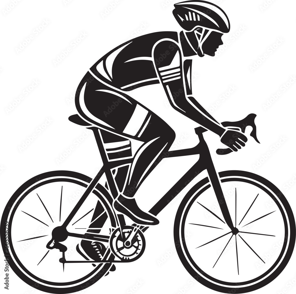 Obraz premium Silhouette of a cyclist in a racing posture on a bicycle, a symbol of sport and competition