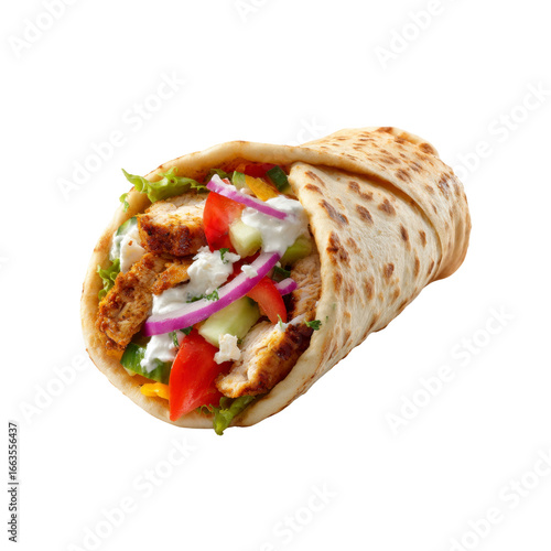 Delicious Chicken Gyro in Pita Bread with Tzatziki Sauce and Fresh Vegetables