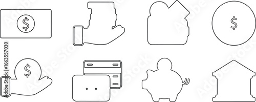 Money Currency Dollar Sign Outline Icon on White for Finance and Investment