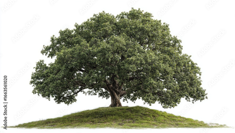 Fototapeta premium Lush tree on small grassy mound, isolated