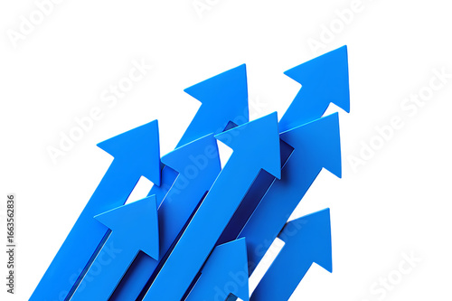Blue 3d growth arrow graph isolated on png background with construction crane building concept or business success growing up investment finance and increase sale value economy price market chart.