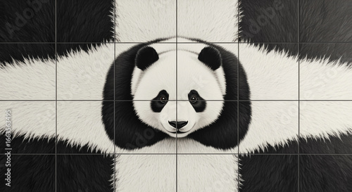 Panda face on animal fur texture design for wallpaper or prints