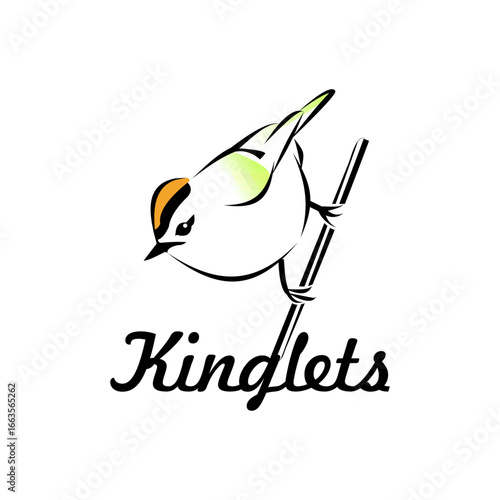 Kinglets logo featuring a delicate bird perched on a branch, perfect for nature and wildlife branding
