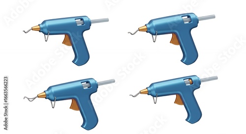 Four blue hot glue guns isolated on white background