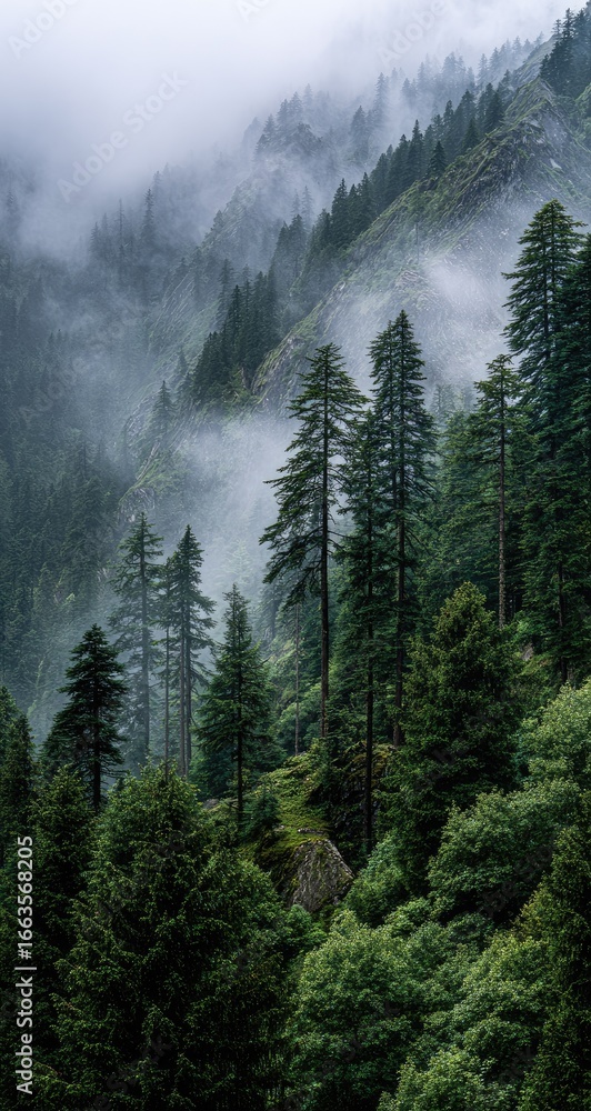 Obraz premium Misty mountain forest scene