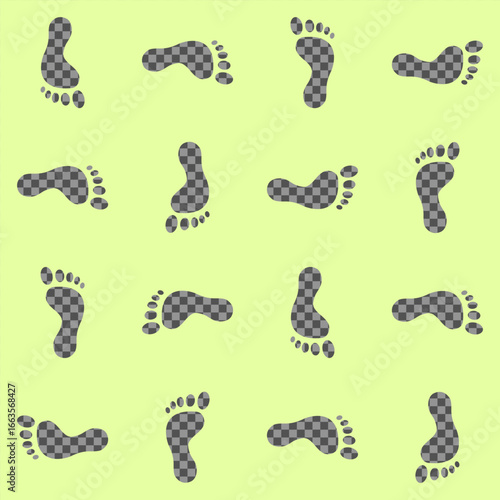 Transparent footprints pattern. Light grey background. Vector footstep illustration. Subtle feet design. EPS 10.
