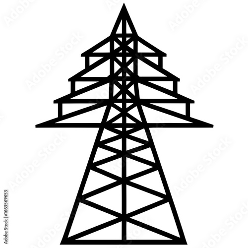 Black Outline of an Electricity Transmission Tower on White Background electricity tower power line pylon