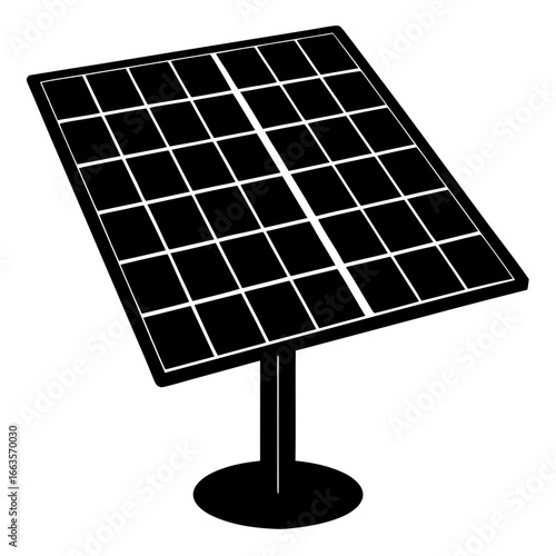 Black Silhouette of a Solar Panel on a Pole on a White Background photovoltaic renewable energy