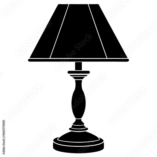 Black Silhouette of a Traditional Table Lamp on White Background desk lamp lighting