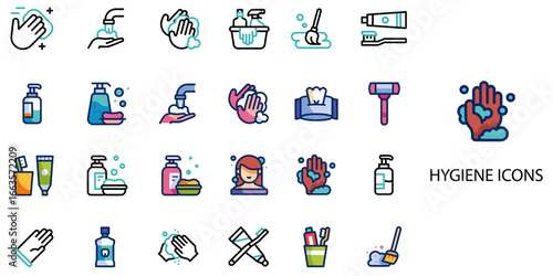 Hygiene simple concept 24 color icons set .Vector illustration.	
