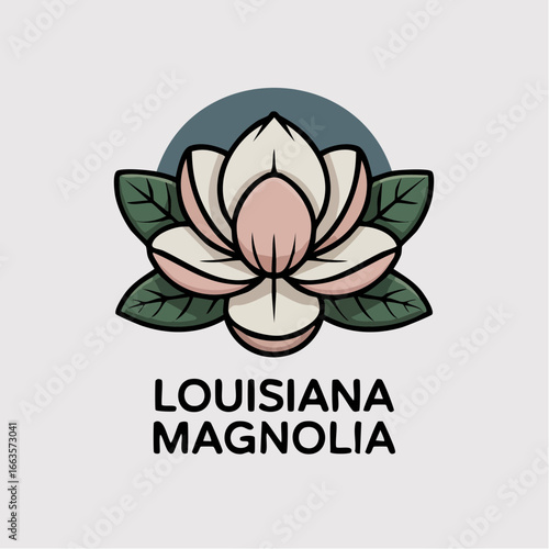 state flower; Elegant minimalist Louisiana magnolia icon exuding southern elegance for stickers