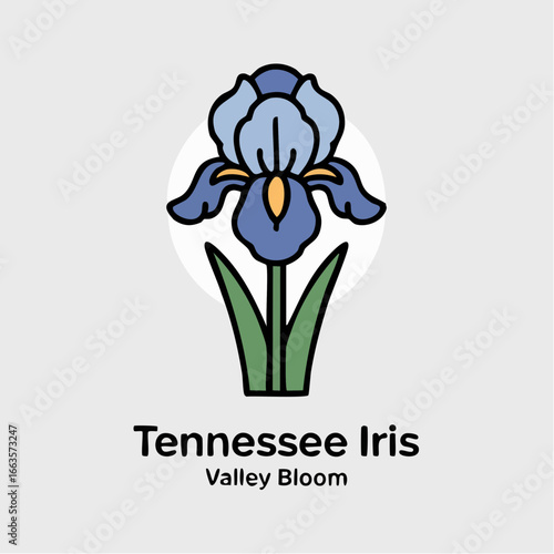 state flower; elegant minimalist Tennessee iris icon radiating valley bloom for stickers