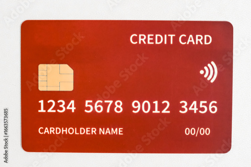 Wallpaper Mural Close-up of a Red Credit Card with Chip and Contactless Payment Symbol on White Background Torontodigital.ca