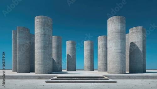 Abstract concrete pillars on a flat plain © Syawwal