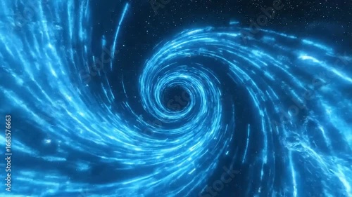 Abstract swirling vortex of luminous blue lines against a dark background.