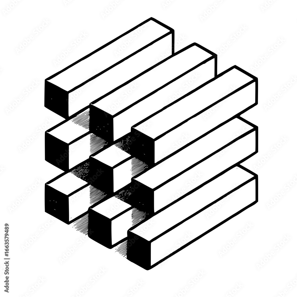 Fototapeta premium Geometric black and white cube illusion, perfect for design, architecture, and abstract concepts.