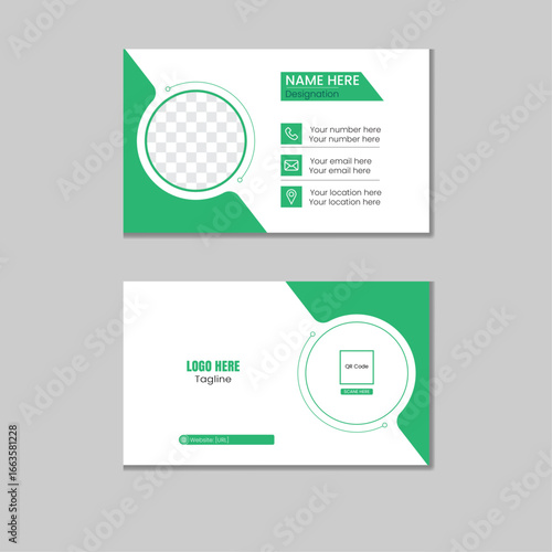 Modern Green Geometric Business Card Template.
