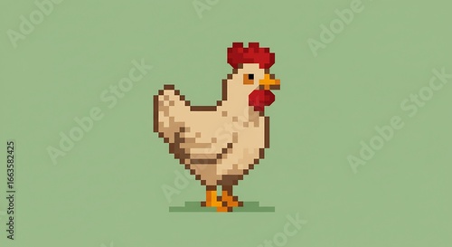 Pixel art of a chicken with a red crest, retro style, simple background