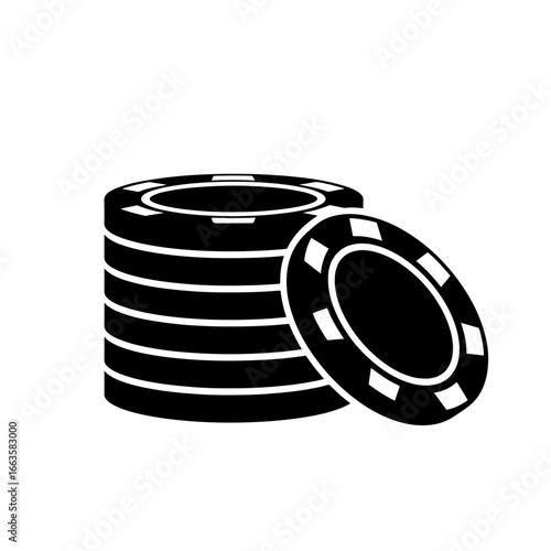Casino Chips Black Icon – Gambling Game Symbol, Premium Silhouette Vector