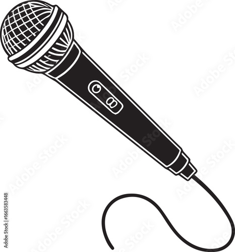 A classic wired microphone illustration, depicting an essential tool for vocal performances, studio recordings, public speaking, and engaging audio content creation