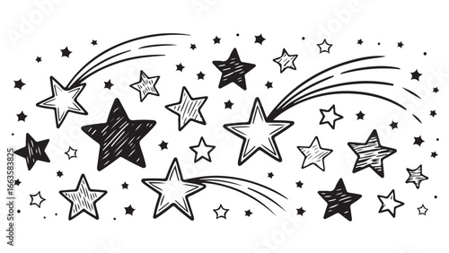 Hand-Drawn Star Background: Celestial Design with Shooting Stars for Print & Web