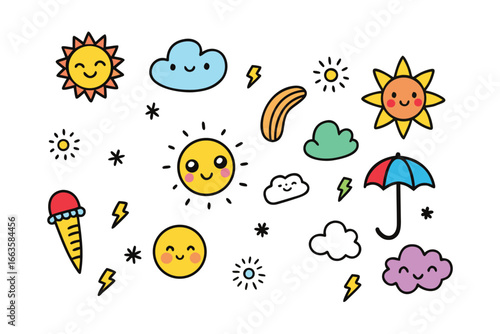 Cute Kawaii Weather and Happy Doodles