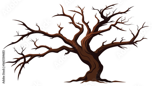Stark dead tree branch isolated on white background for graphic design projects