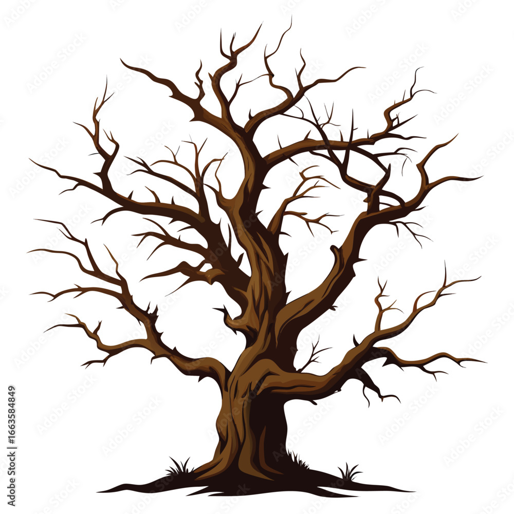 Fototapeta premium Stark weathered dead tree graphic design element for banners and advertisements with vibrant color options