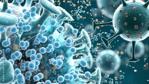 Animation showing the process of a virus attacking human cells