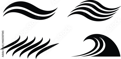 Set of four stylized black wave icons on a white background