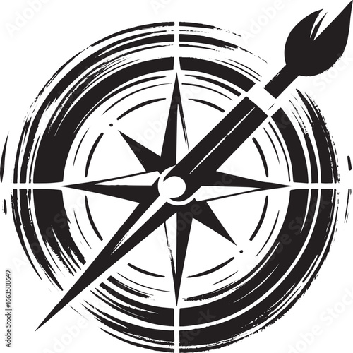 Artistic Compass Illustration in Black Ink, Guiding Exploration