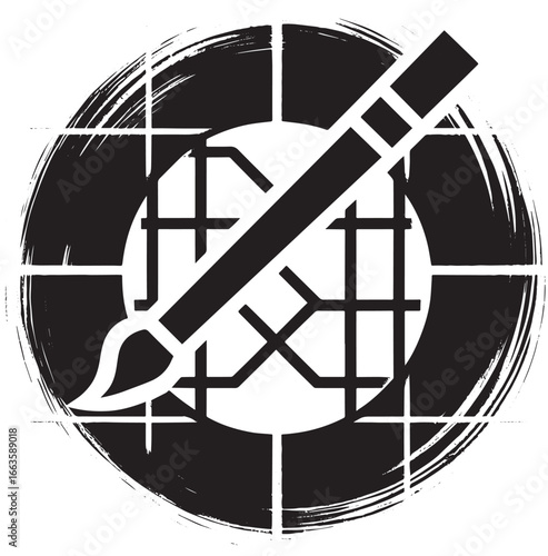 Sumi-e Style Design Grid with Brushstroke Accentuation for Minim