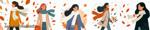 vector of a half body woman walking in autumn