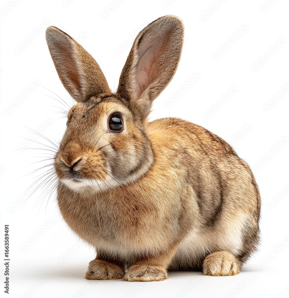 Obraz premium Brown rabbit, alert pose, white background