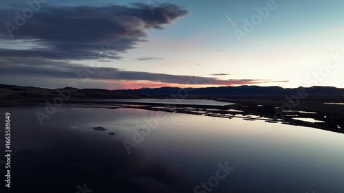 Wallpaper Mural Aerial drone view of highway, lakes, and river in Montana USA at sunset Torontodigital.ca
