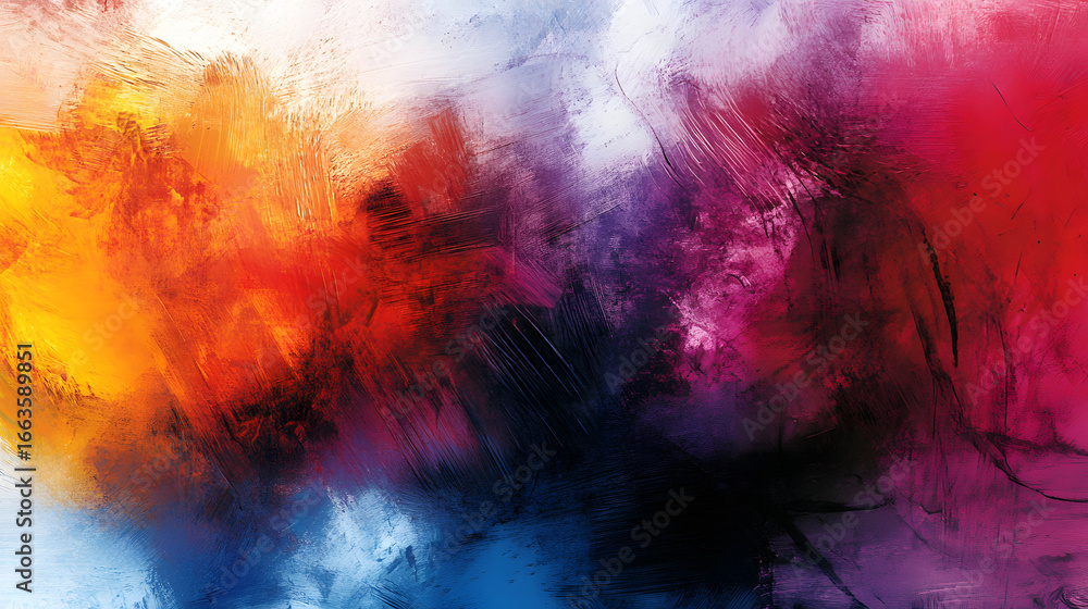 Fototapeta premium A textured artwork of rough scratches, chaotic smears, and clashing color tones.